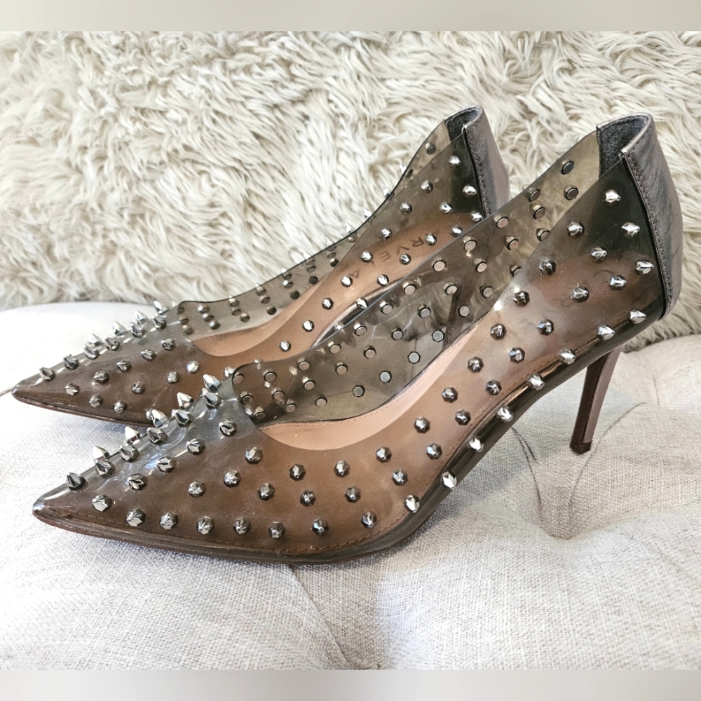 Carvela-Lapiz Court Clear Studded Spiked Pointed Toe Pumps Heels  SZ 41 US SZ 10